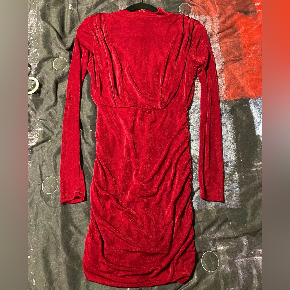 Long-Sleeve Red Ruched Fashion Nova dress XS